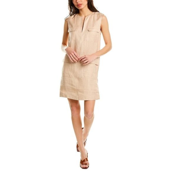 Theory Dresses & Skirts - 🆕THEORY Utlitarian Linen Shift Dress Rose Quartz Beige 8